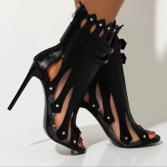 Azalea Wang Black Faux Leather Gladiator Heel 8 - Picture 2 of 8